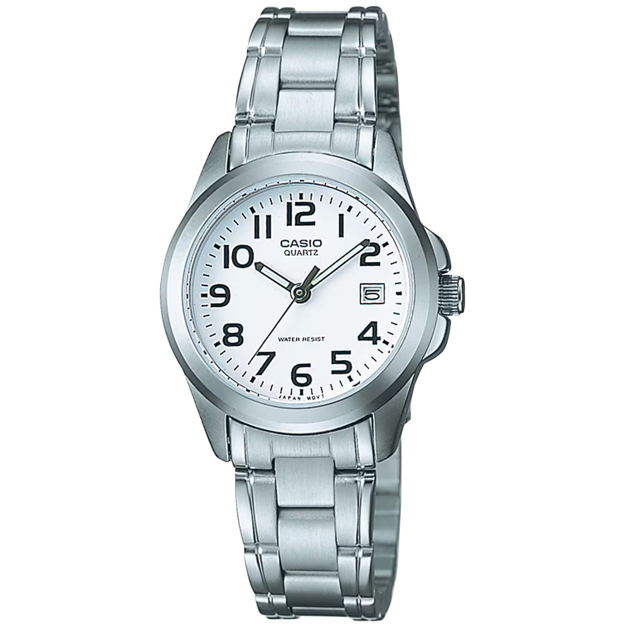 Casio TIMELESS LTP-1259PD-7BEG analog damklocka med vit urtavla och armband i rostfritt stål