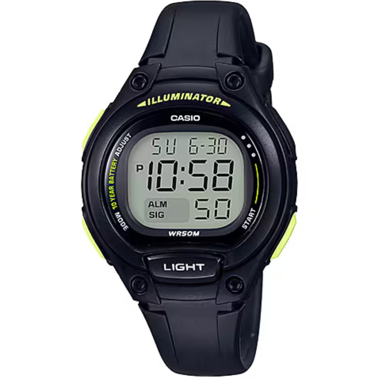 Casio Timeless LW-203-1BVEF digital unisexklocka med grå urtavla och armband i resin