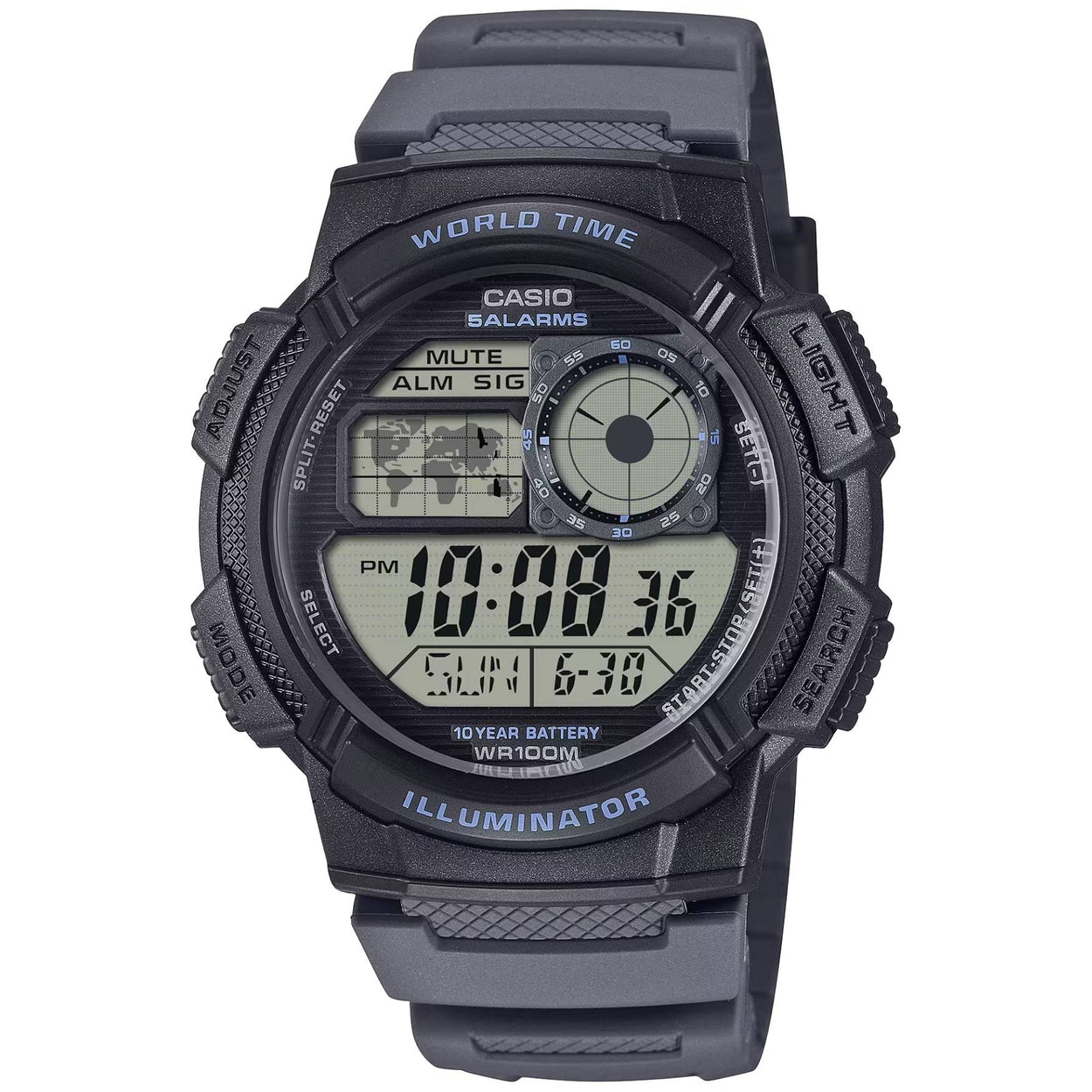 Casio Timeless AE-1000W-8AVEF digital herrklocka med svart urtavla och armband i resin