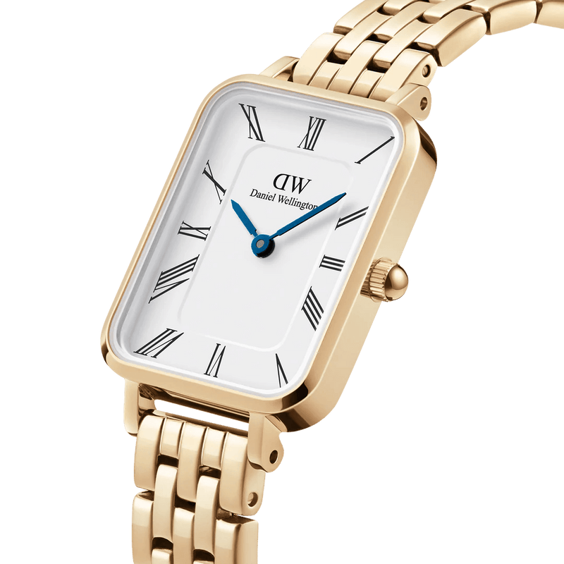 Daniel Wellington Quadro Roman Numerals 5-Link DW00100688 analog damklocka med vit urtavla och armband i rostfritt stål