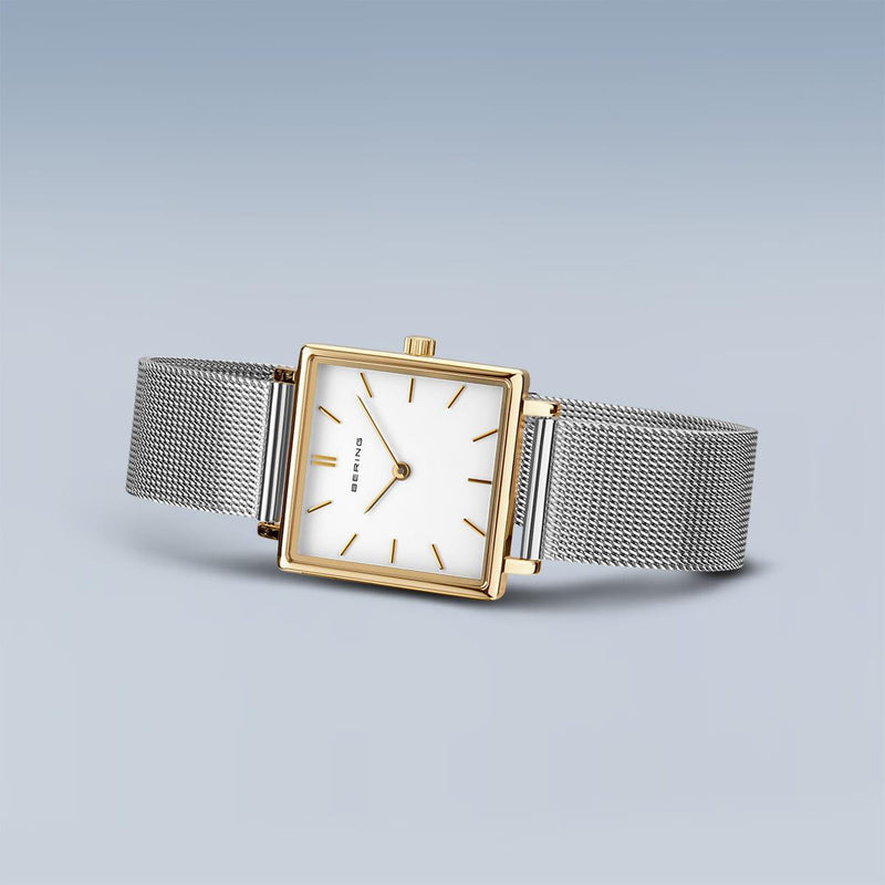 Bering Classic | polished gold | 18226-010 analog damklocka med vit urtavla och armband i rostfritt stål