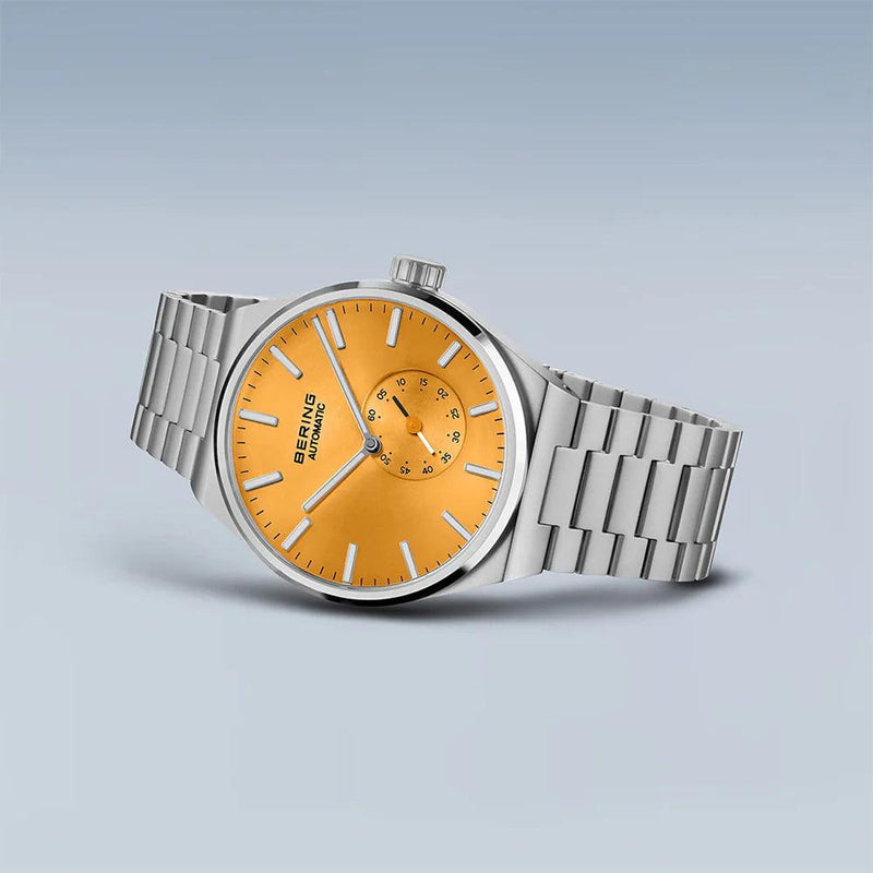 Bering Automatic 19441-701 analog herrklocka med orange urtavla och armband i rostfritt stål