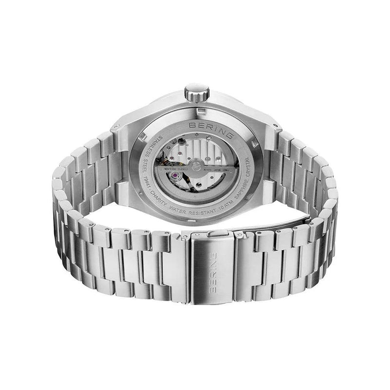 Bering Automatic 19441-Charity analog herrklocka med blå urtavla och armband i rostfritt stål