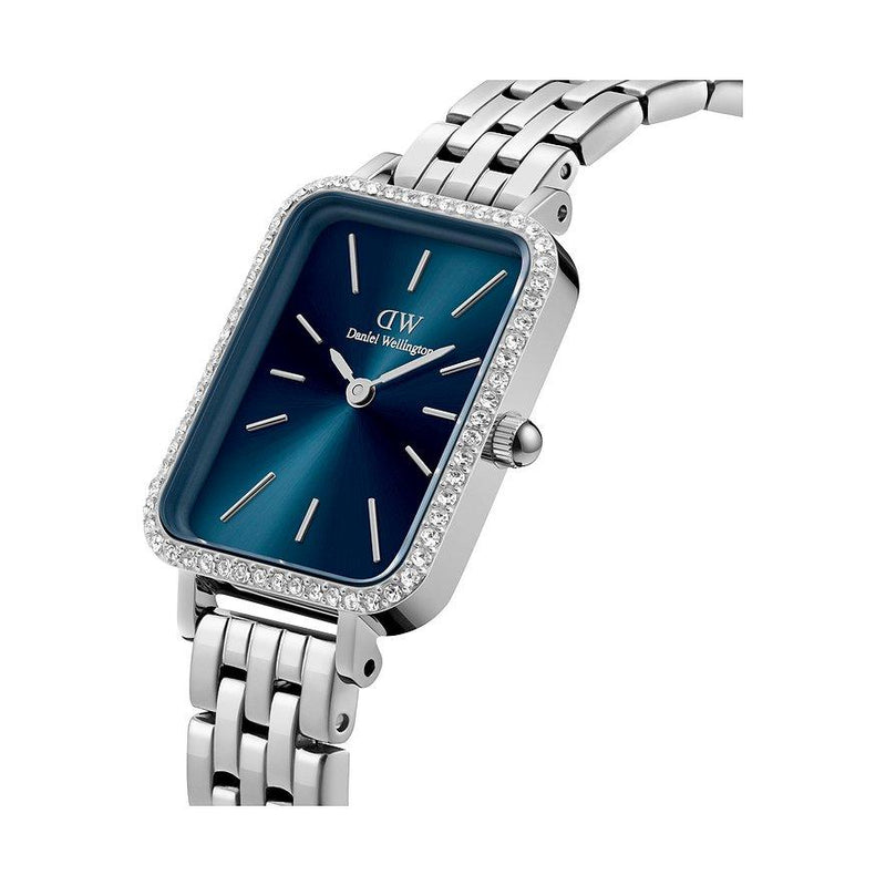 Daniel Wellington Quadro Lumine Bezel 5-Link Arctic S DW00100670 analog damklocka med blå urtavla och armband i rostfritt stål