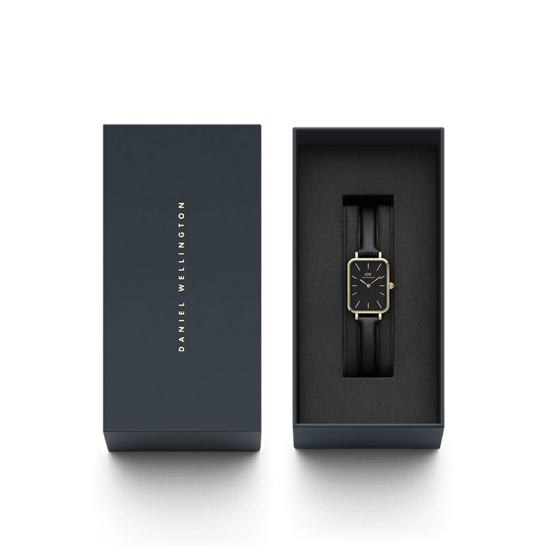 Daniel Wellington Quadro Pressed Sheffield Gold DW00100560 analog damklocka med svart urtavla och armband i läder
