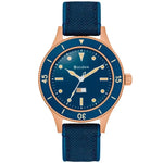 Bulova MIL-Ships 98A325 analog herrklocka med blå urtavla och armband i silikon