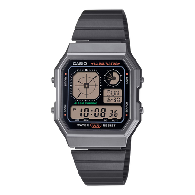 Casio EDGY A130WEGG-1AEF digital unisexklocka med svart urtavla och armband i rostfritt stål