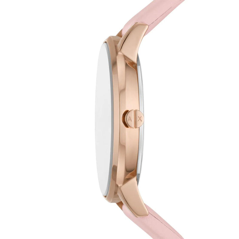 Armani Exchange Lola AX7150SET analog damklocka med roséguld urtavla och armband i läder