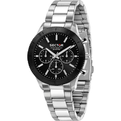 Sector 270 Kronograf R3253578029 analog herrklocka med svart urtavla och armband i rostfritt stål