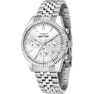 Sector 240 Kronograf R3273640002 analog herrklocka med vit urtavla och armband i rostfritt stål