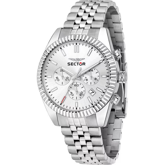 Sector 240 Kronograf R3273640002 analog herrklocka med vit urtavla och armband i rostfritt stål