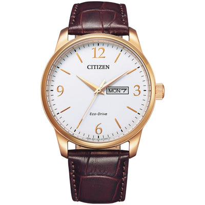 Citizen Eco-Drive Classic BM8553-16AE analog herrklocka med vit urtavla och armband i läder