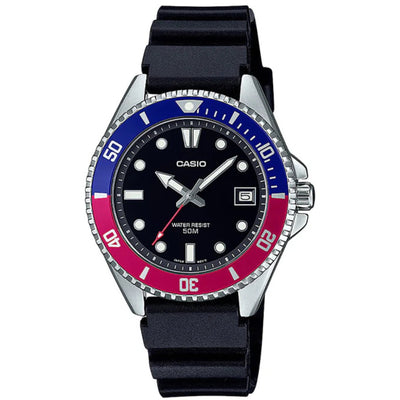 Casio Collection MDV-10-1A2VEF analog herrklocka med svart urtavla och armband i resin