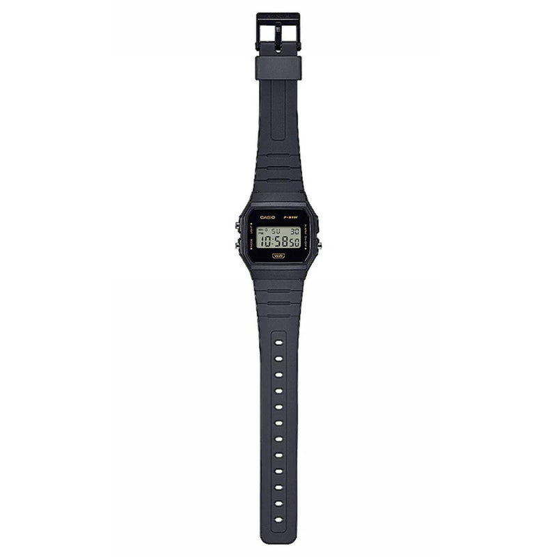 Casio Timeless F-91WB-8AEF digital unisexklocka med svart urtavla och armband i resin