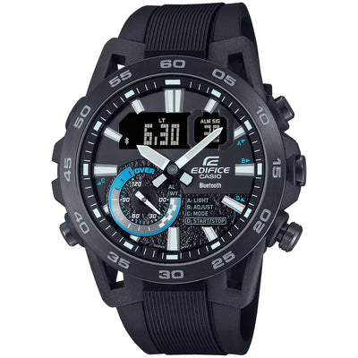 Casio Edifice ECB-40PB-1AEF ana-digi herrklocka med svart urtavla och armband i resin