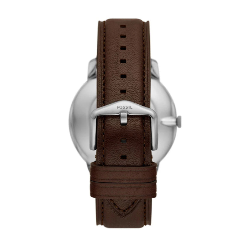 Fossil Minimalist FS6019SET analog herrklocka med brun urtavla och armband i läder