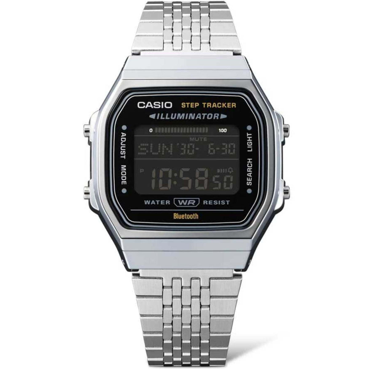 Casio Vintage ABL-100WE-1BEF digital unisexklocka med svart urtavla och armband i rostfritt stål