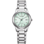 Citizen Eco Drive FE1241-71X analog damklocka med grön urtavla och armband i rostfritt stål