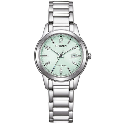 Citizen Eco Drive FE1241-71X analog damklocka med grön urtavla och armband i rostfritt stål