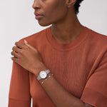 Fossil Carlie ES5315SET analog damklocka med vit urtavla och armband i rostfritt stål