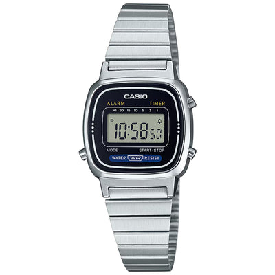 Casio Vintage LA670WEA-1EF digital unisexklocka med svart urtavla och armband i rostfritt stål