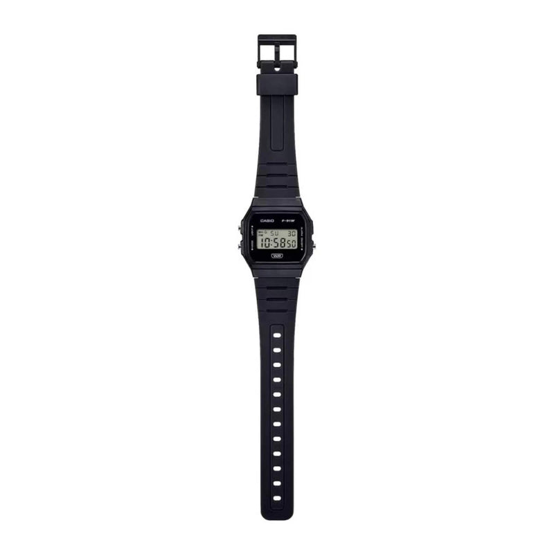 Casio Timeless F-91WB-1AEF digital herrklocka med svart urtavla och armband i resin