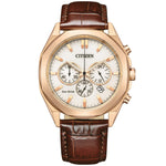 Citizen Eco Drive Chrono CA4593-15A analog herrklocka med vit urtavla och armband i läder