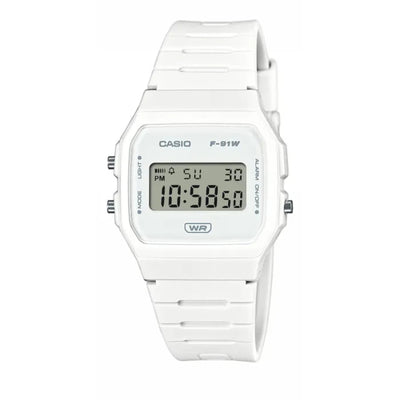 Casio Timeless F-91WB-7AEF digital herrklocka med vit urtavla och armband i resin
