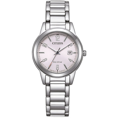 Citizen Elegance Eco Drive FE1241-71Z analog damklocka med rosa urtavla och armband i rostfritt stål
