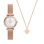 Fossil Carlie ES5314SET analog damklocka med vit urtavla och armband i rostfritt stål