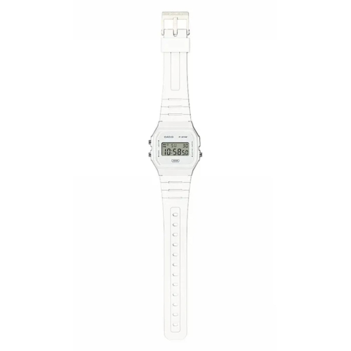 Casio Timeless F-91WB-7AEF digital herrklocka med vit urtavla och armband i resin