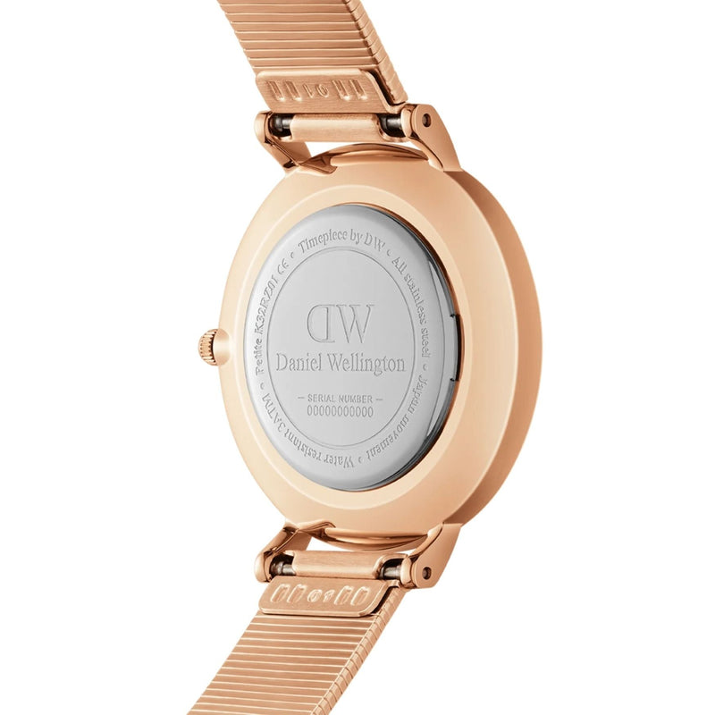Daniel Wellington Petite Lumine Pressed Piano DW00100590 analog damklocka med vit urtavla och armband i rostfritt stål