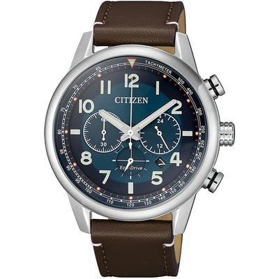 Citizen Eco-Drive CA4420-13L analog herrklocka med blå urtavla och armband i läder