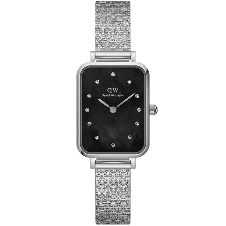 Daniel Wellington Quadro Lumine Pressed DW00100581 analog damklocka med svart urtavla och armband i rostfritt stål