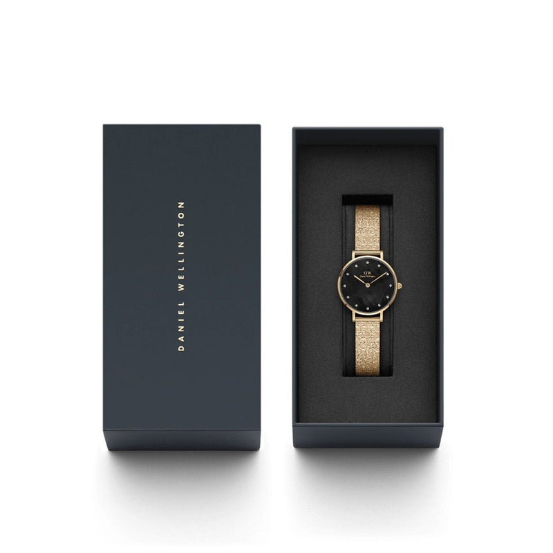 Daniel Wellington Petite Lumine DW00100595 analog damklocka med svart urtavla och armband i rostfritt stål