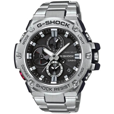 Casio G-Shock G-Steel Bluetooth GST-B100D-1AER analog herrklocka med svart urtavla och armband i rostfritt stål
