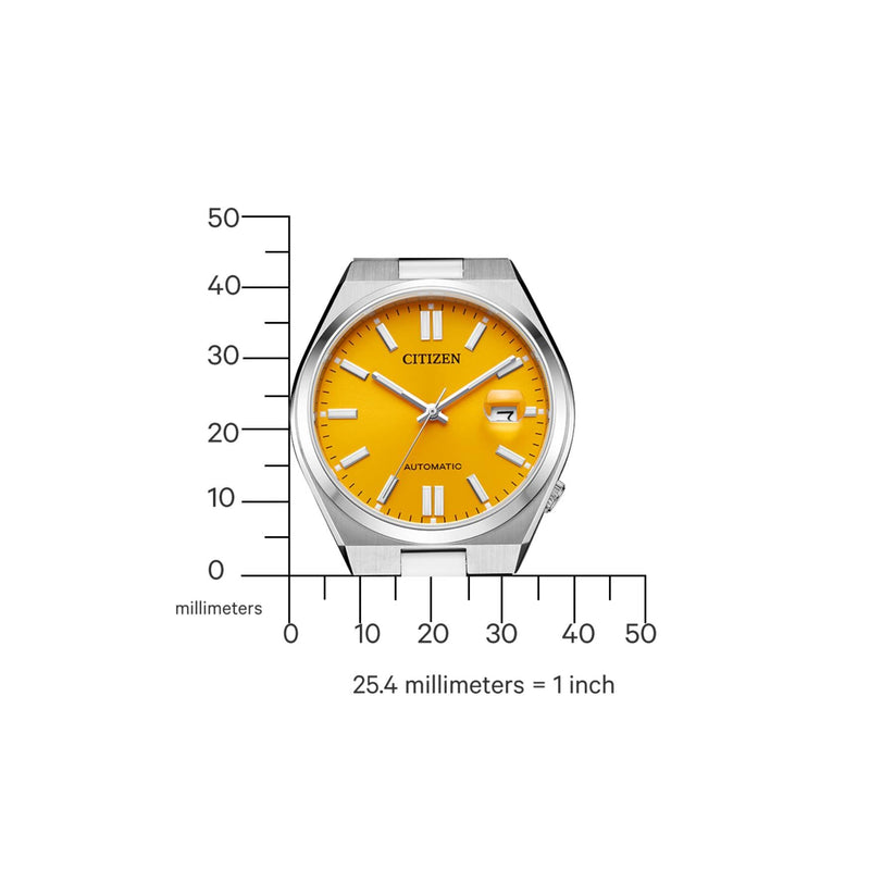 Citizen Tsuyosa automatisk NJ0150-81Z analog herrklocka med gul urtavla och armband i rostfritt stål