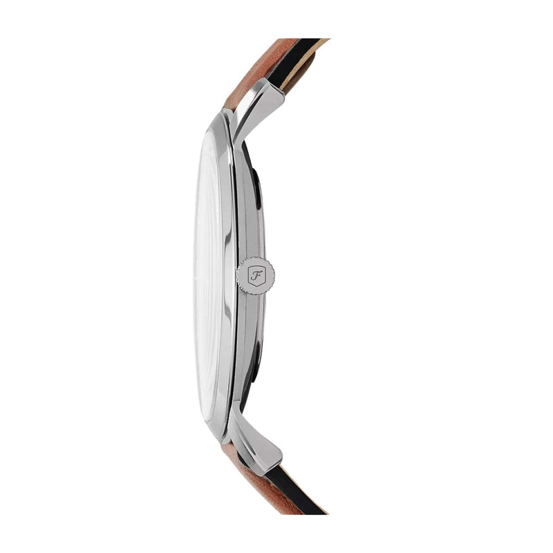 Fossil The Minimalist Slim FS5304 analog herrklocka med blå urtavla och armband i läder