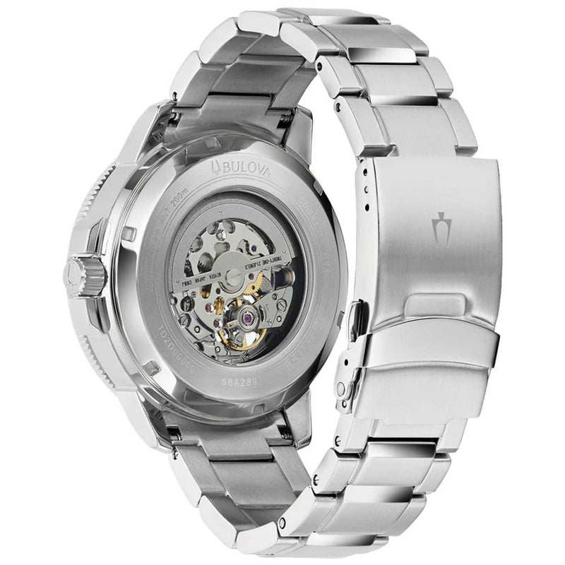 Bulova Marine Star 96A289 analog herrklocka med blå urtavla och armband i rostfritt stål