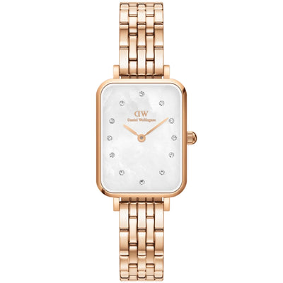 Daniel Wellington Quadro Lumine 5-Link DW00100620 analog damklocka med vit urtavla och armband i rostfritt stål