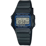 Casio Timeless F-105W-1AWYEF digital herrklocka med svart urtavla och armband i resin