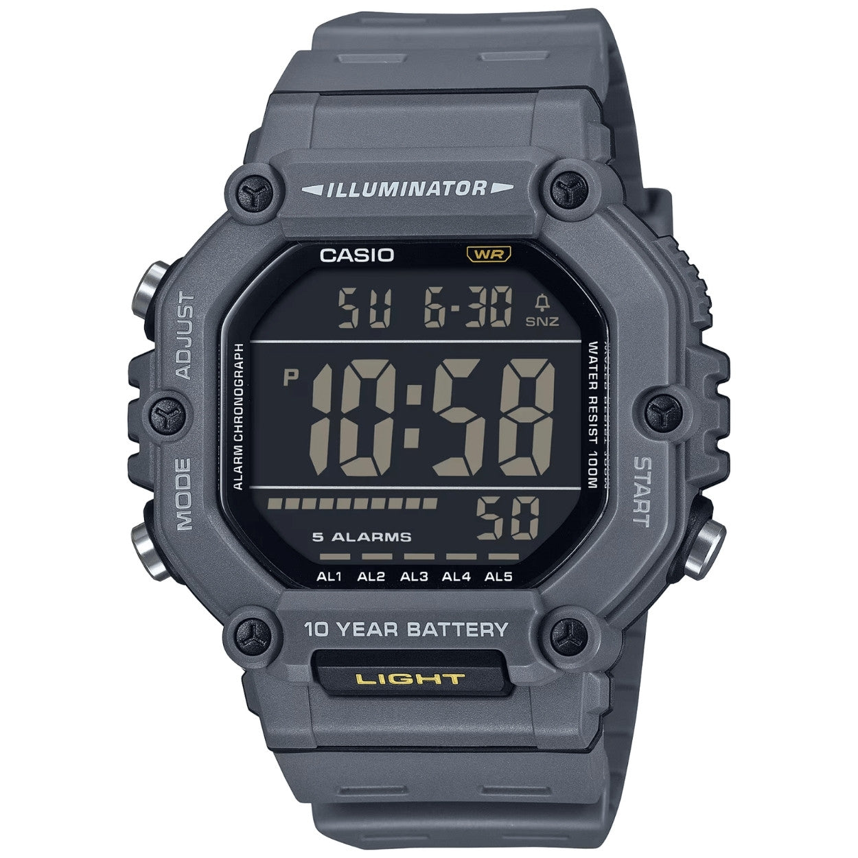 Casio Timeless AE-1600H-8BVEF digital herrklocka med svart urtavla och armband i resin