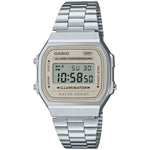Casio Vintage A168WA-8AYES digital herrklocka med beige urtavla och armband i rostfritt stål