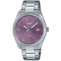 Casio Timeless MTP-1302PD-6AVEF analog herrklocka med lila urtavla och armband i rostfritt stål