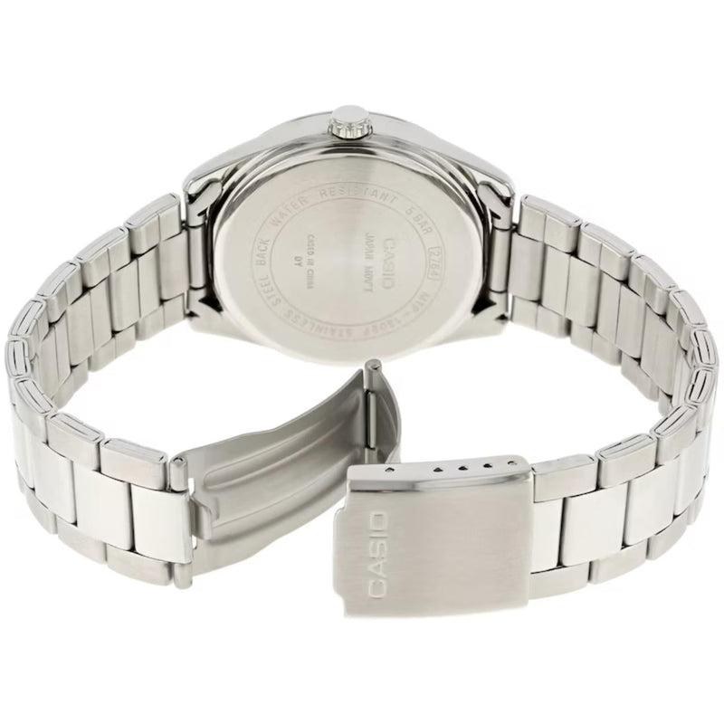 Casio Timeless MTP-1302PD-6AVEF analog damklocka med lila urtavla och armband i rostfritt stål
