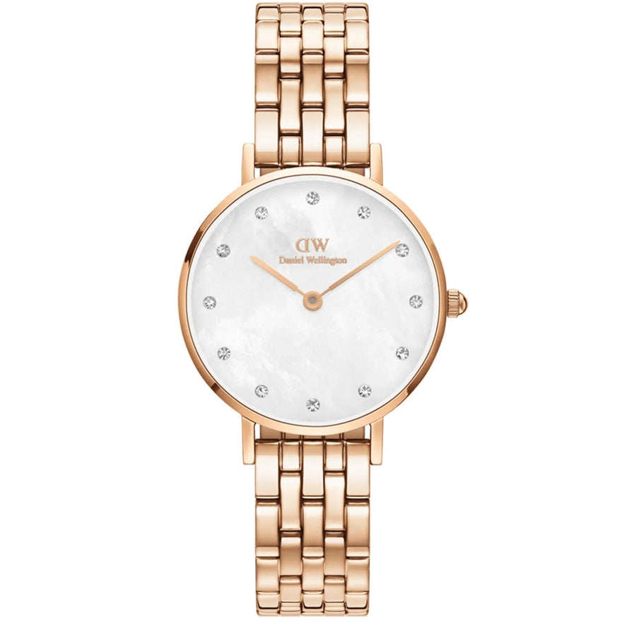 Daniel Wellington DW00100613 Petite Lumine 5-Link analog damklocka med vit urtavla och armband i rostfritt stål