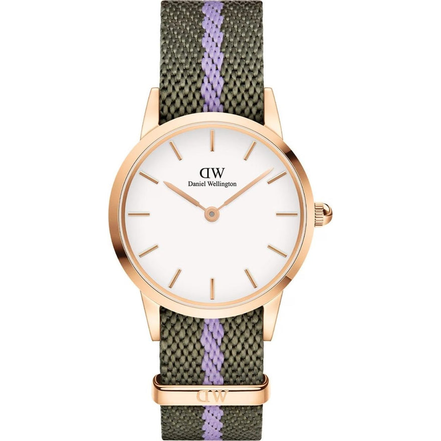 Daniel Wellington Iconic DW00100680 analog damklocka med vit urtavla och armband i nylon