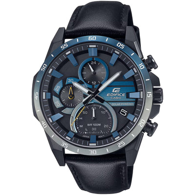Casio Edifice Chronograph EQS-940NL-1AVUEF analog herrklocka med grå urtavla och armband i läder