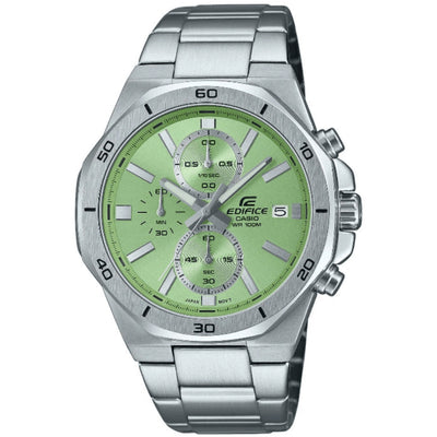 Casio Edifice EFV-640D-3AVUEF analog herrklocka med grön urtavla och armband i rostfritt stål