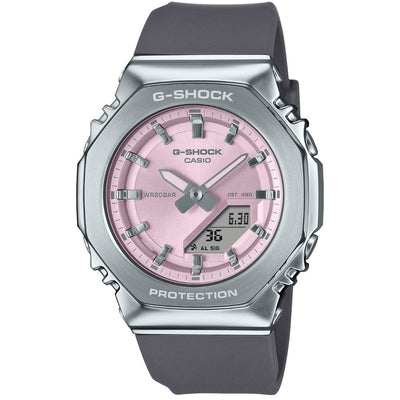 Casio G-Shock GM-S2110-4AER ana-digi damklocka med rosa urtavla och armband i resin